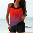 thumbnail image 1 of Tankini Swimsuits for Women with Shorts Loose Fitting Solid Gradient Athletic 2 Piece Modest Bathing Suits Tummy Control Beach Outfits Red L, 1 of 5