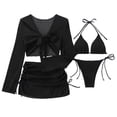 thumbnail image 1 of Tankini Tops for Women Swimwear Womens Bikini Swimsuit with Crochet Coverups 4 Piece Bathing Suit Long Sleeve Tie Front Cropped Top Mini Skirt Swimwear Outfits Black XL, 1 of 8