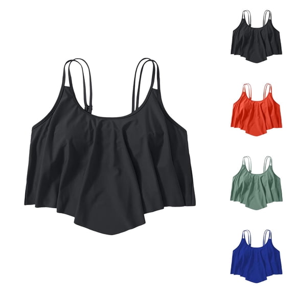Tankini Tops for Women Plus Size Scoop Neck Double Layer Bathing Suit Top Flounce Swimsuit Tops Swimwear