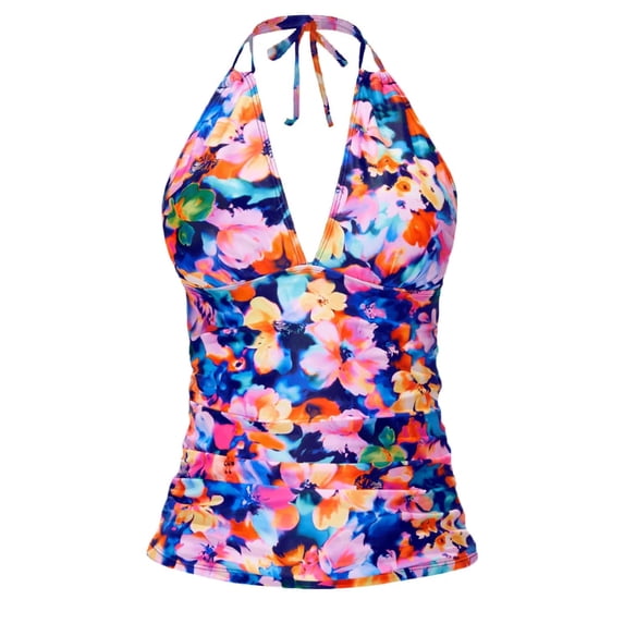Tankini Tops for Women Swimwear Top Only Halter Swimsuits Tops with Adjustable Ties V Neck Bathing Suit Tops Blue XS