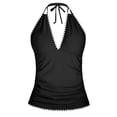 thumbnail image 1 of Tankini Tops for Women Halter V Neck Full Coverage Bathing Suit Summer Beach Bikini Swimwear Tops No Bottoms Black S, 1 of 2