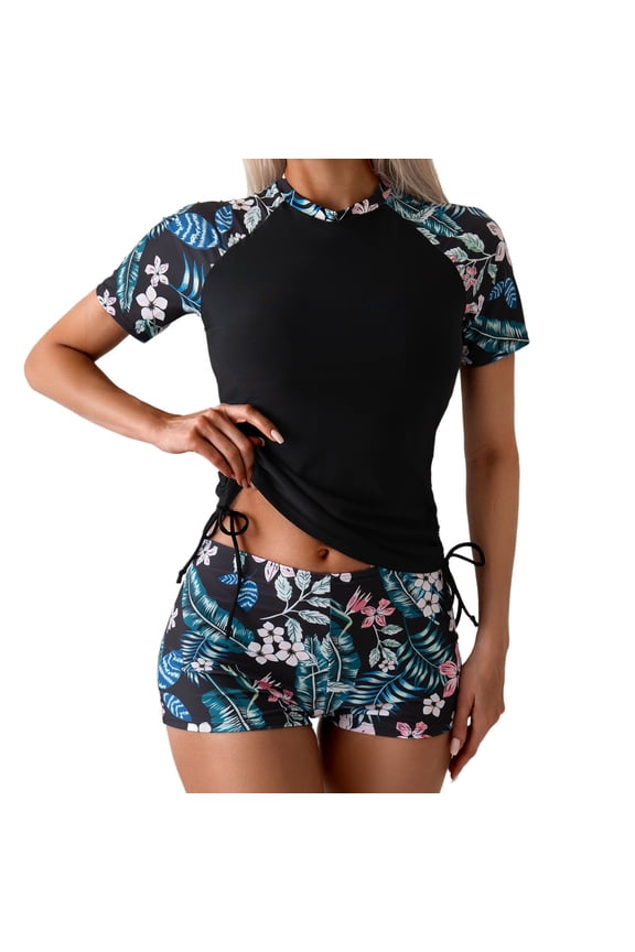 Tankini for Women Swimwear 2 Pcs High Waist Shorts Top Long Sleeve Rash Guard Surfing Swim Swim Sets