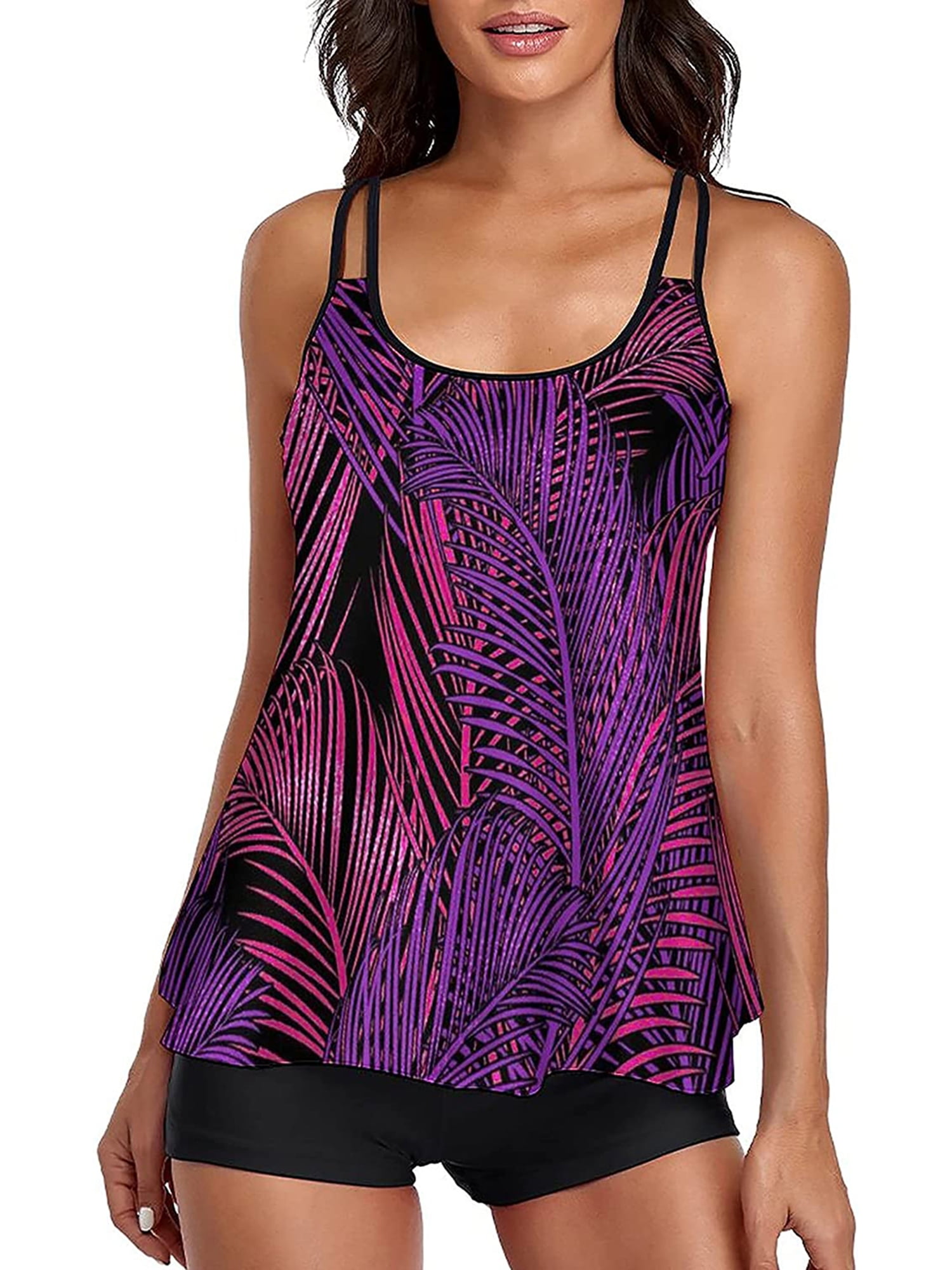 Tankini with Boy Shorts Swimsuits for Women Vintage Boho Print Bathing