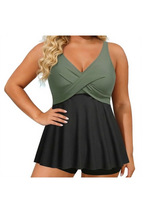 Tankinis Swimwear for Women Plus Size Top Flowy Top Plus Size Top Beach Outfits for Women,Army Green,14