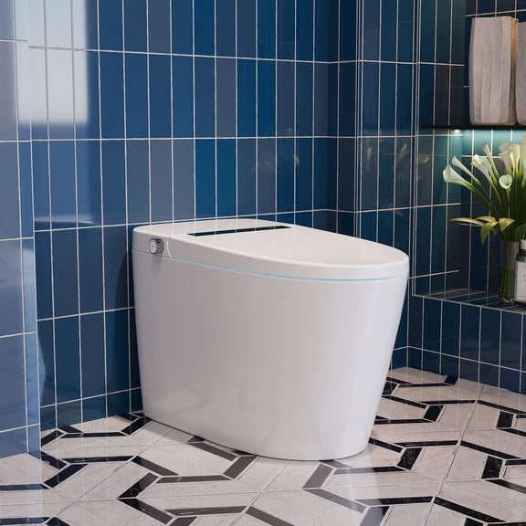 Tankless Elongated Smart Toilet Bidet 1.28 GPF in White with Auto Open/Flush, Warm Water, Air Dryer, Digital Display