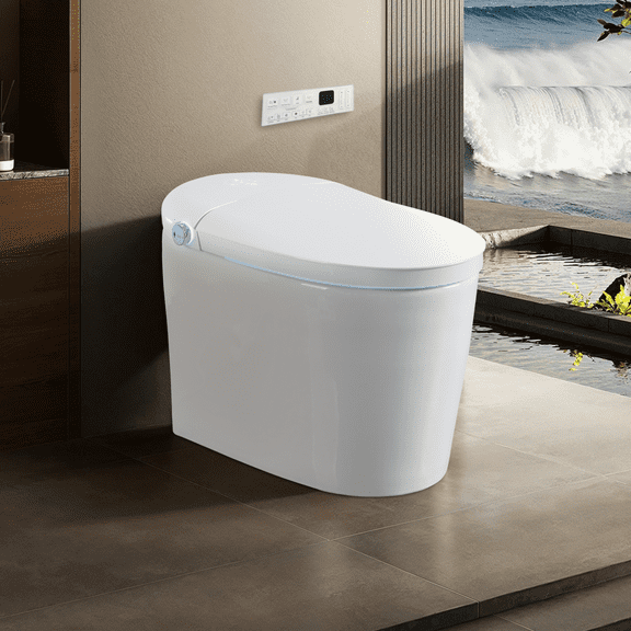 Tankless One-Piece Smart Toilet with Bidet, Auto Flush & Auto Open/Close Lid, Heated Seat, Bubble Wash, Warm Air Dry, Adjustable Temp & Remote Control