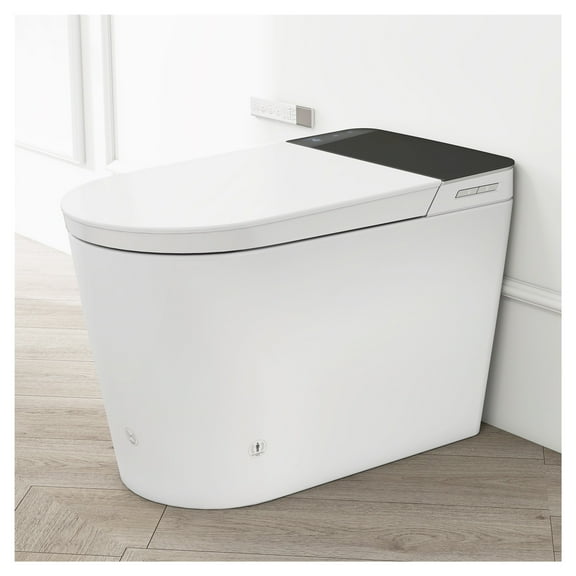 Tankless Smart Toilet with Bidet Built In, Auto Open & Close, Wider Bidet with Heated Seat, Warm Water and Dry, Foot Sensor, LED Display, Remote Control, White
