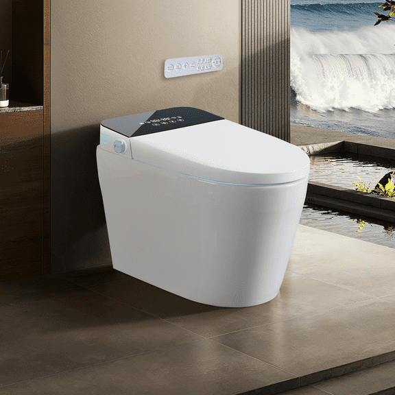 Tankless Smart Toilet With Bidet Built In, One-piece Bidet Toilet Seat, Auto Flush, Auto Open/Close,Heated Seat, Warm Water and Dry, Adjustable Temp,Remote Control Side Know