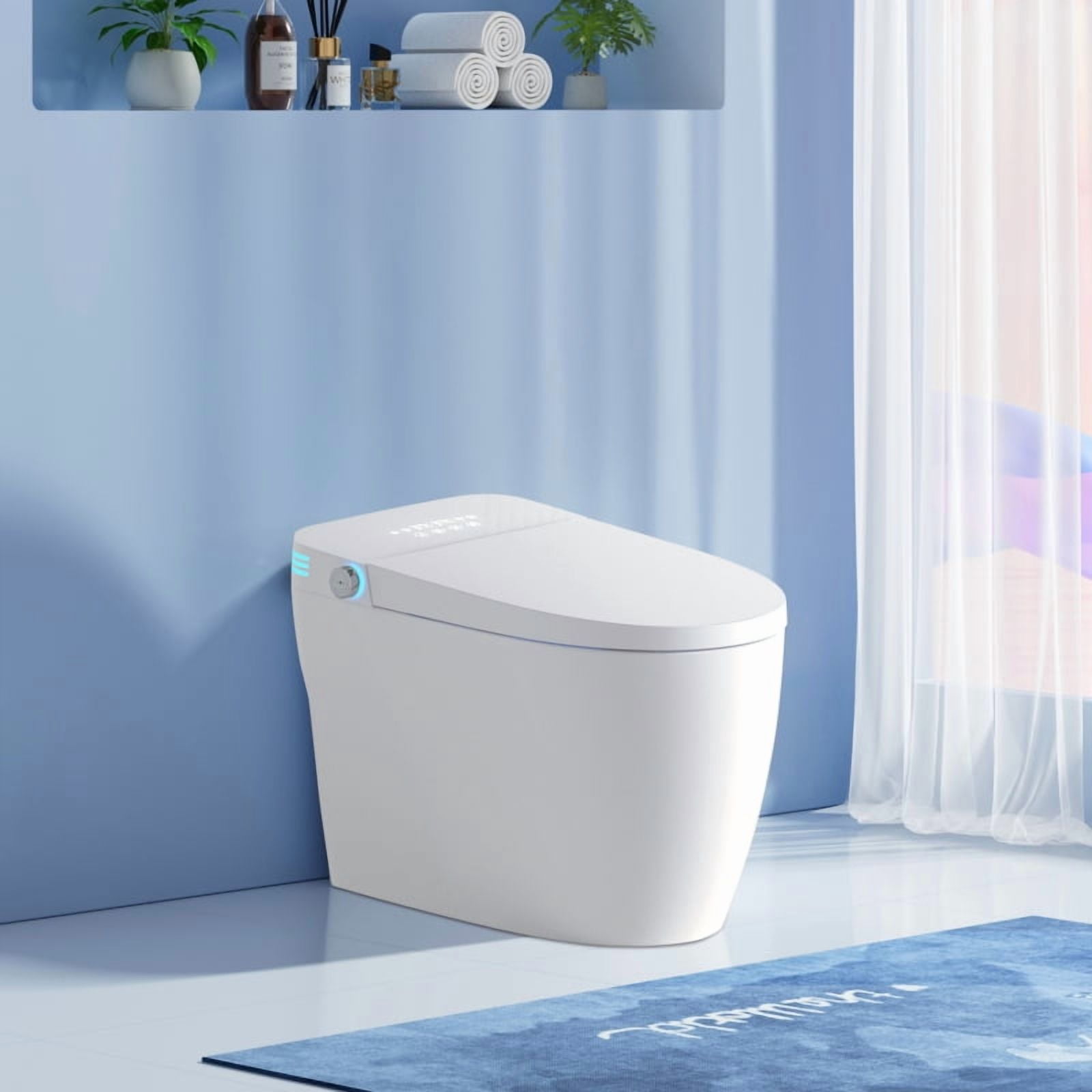 Tankless Smart Toilet With Bidet Built In, One-piece Bidet Toilet Seat, Auto Flush, Auto Open/Close,Heated Seat, Warm Water and Dry, Adjustable Temp,Remote Control Side Know