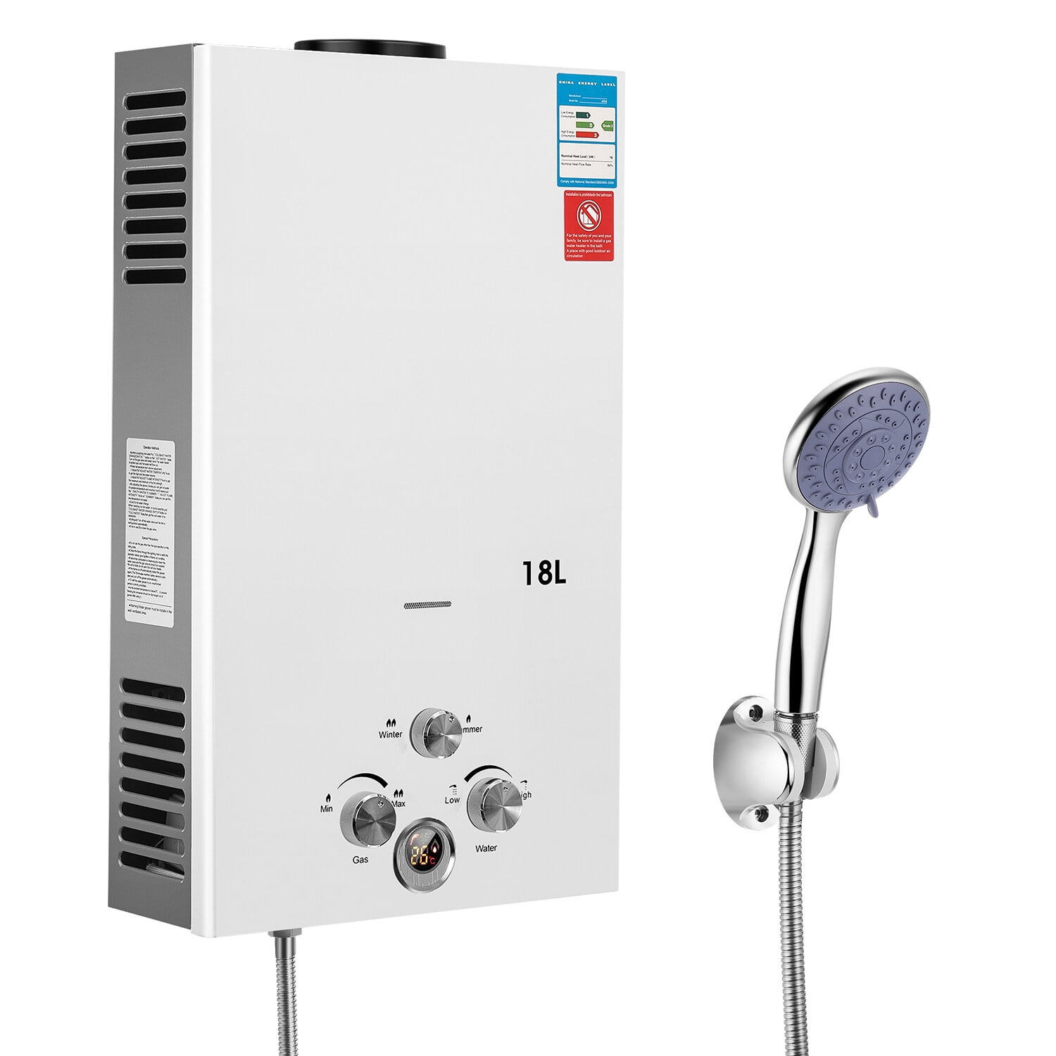 Tankless Water Heater,18L Outdoor Portable Gas Hot Water Heater, Instant Propane Water Heater with Digital Display for Camping Trips Boat Cabins