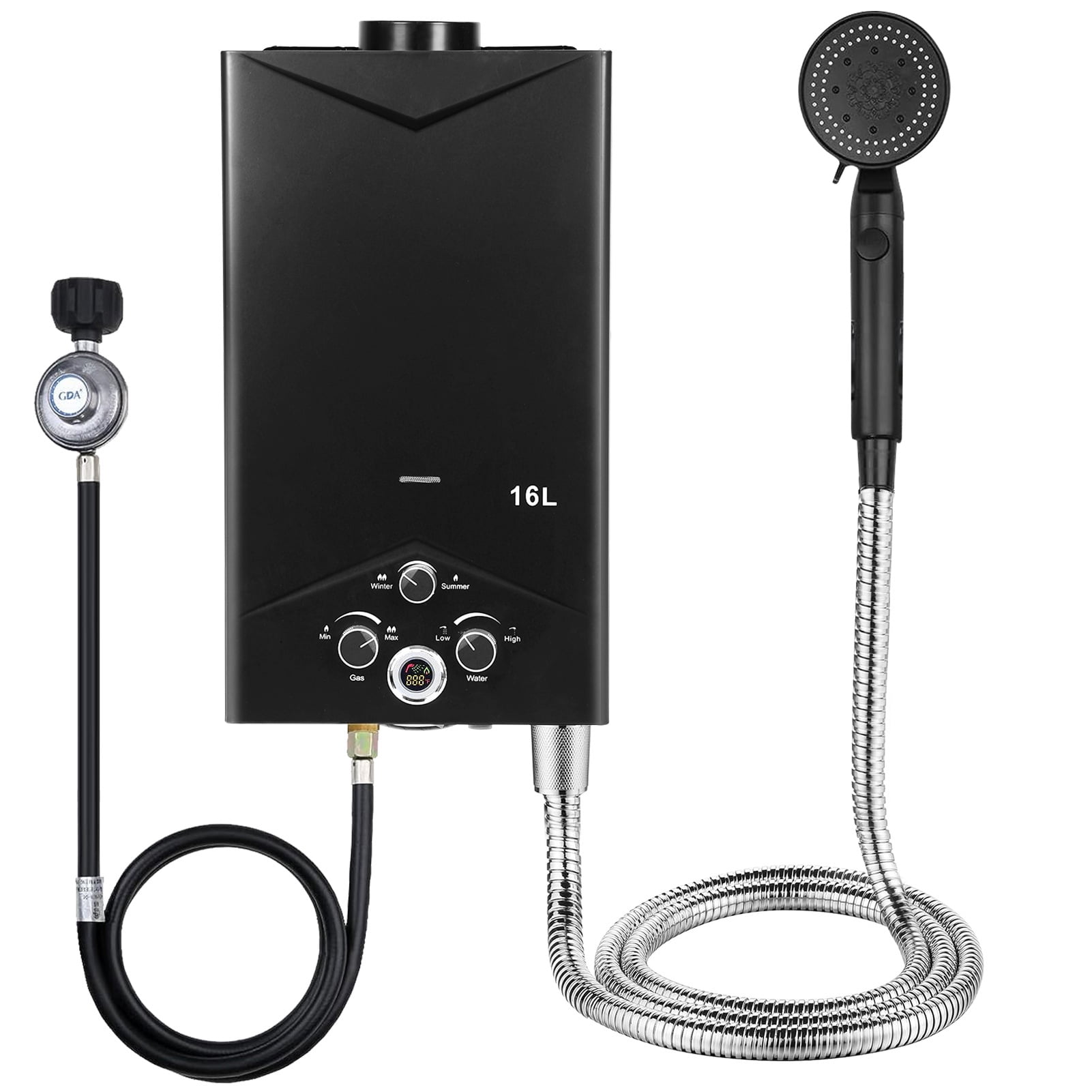 Tankless Water Heater 4.21GPM 16L Outdoor Portable GasHot Water Heater Instant Propane Water Heater with Digital Display Multi-Protection for Camping Trips Boat Cabins
