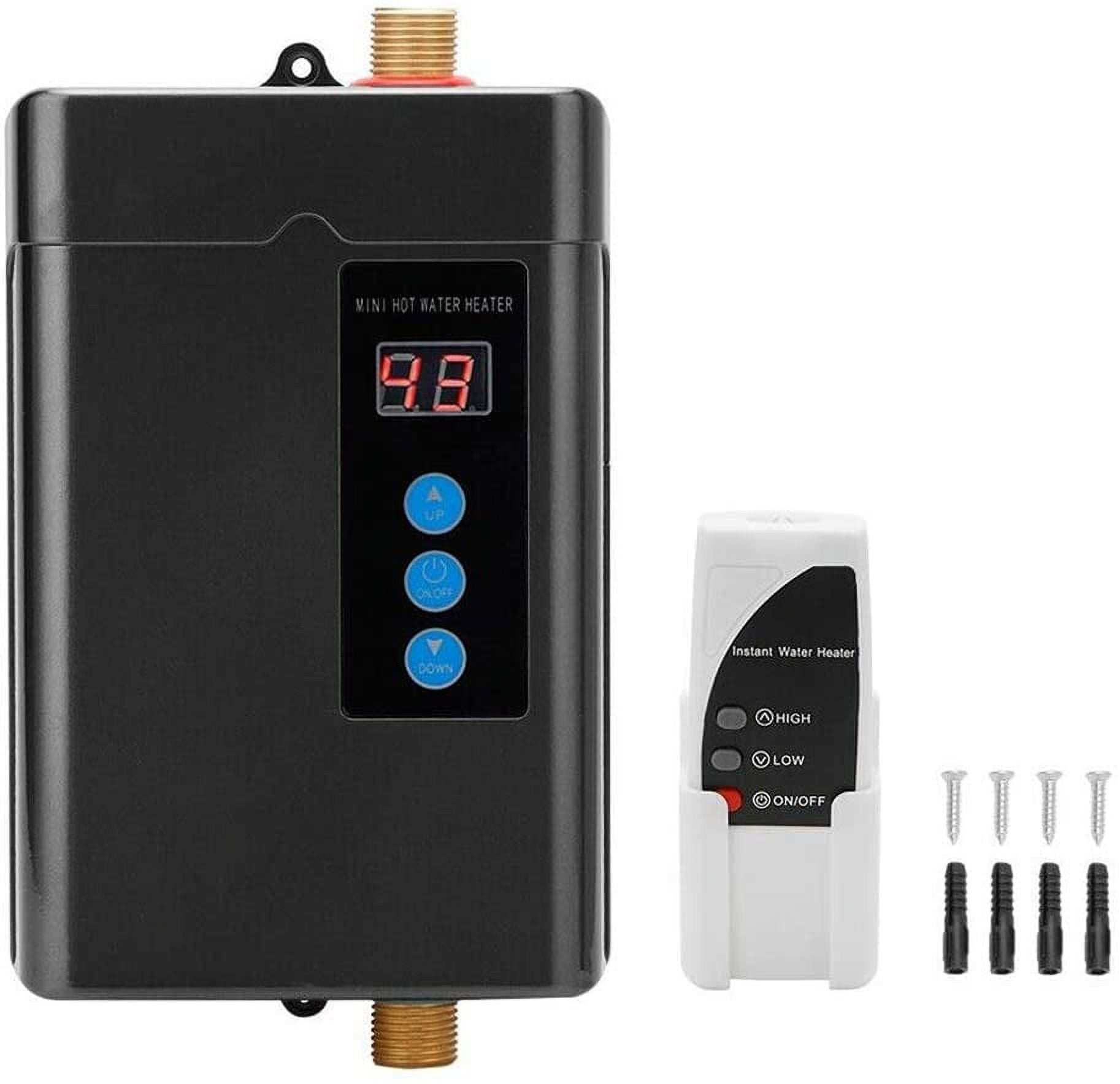 Tankless Water Heater Electric 3KW 110V, Mini Instant Hot Water Heater With Remote Control Temperature Display Electric Tankless RV Water Heater for Under Sink Tap Home Kitchen Bathroom (Black)