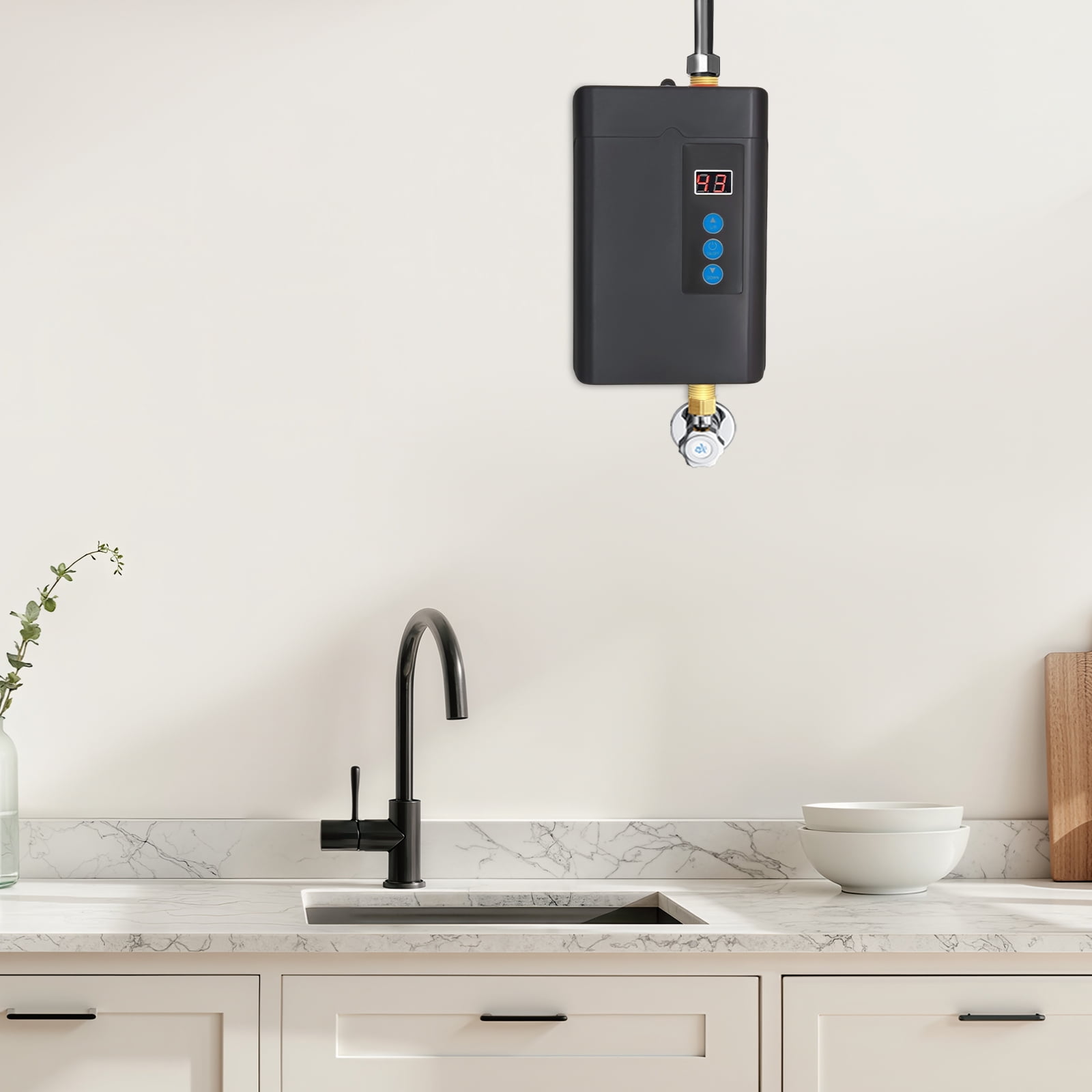 Tankless Water Heater Electric 3KW 110V, Mini Instant Hot Water Heater With Remote Control Temperature Display Electric Tankless RV Water Heater for Under Sink Tap Home Kitchen Bathroom (Black)