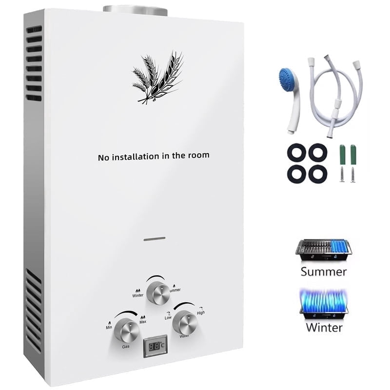 Tankless Water Heater LPG Propane with Digital Display, 2.1GPM 8L Portable Instant Hot Gas Water Heater for Indoor and Camping(White)