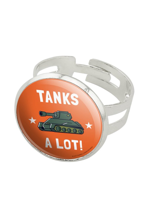 Tanks A Lot Thanks Funny Humor Silver Plated Adjustable Novelty Ring