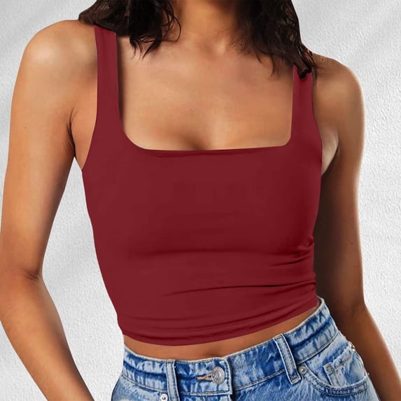 Tanks Camis Women Square Neck Double Layer Top Short For Fitness Daily Wear Camisole Sleeveless Sports Basic Wear Tank Tops RD1 SSmall size, recommended to buy one size larger