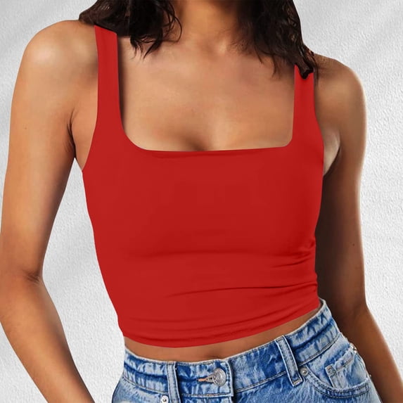 Tanks Camis Women Square Neck Double Layer Top Short For Fitness Daily Wear Camisole Sleeveless Sports Basic Wear Tank Tops RD2 XLSmall size, recommended to buy one size larger