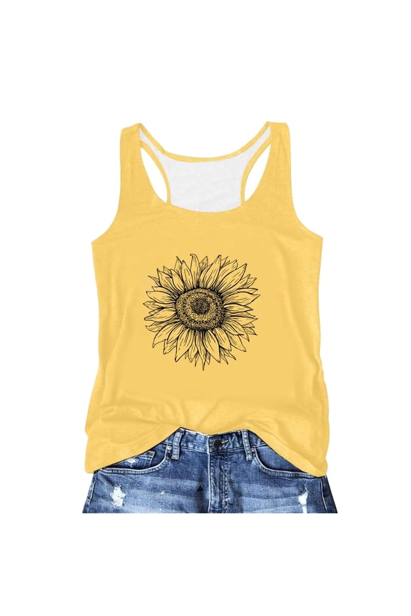 Tanks for Women Dandelion Print Tank Sleeveless V Neck Blouse Comfortable Womens Cami Yellow L