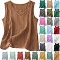 thumbnail image 1 of Tanks for Women, Women Tank Tops Cotton Linen Spring Summer Solid Side Split V-Neck Crop Top With Shaping, 1 of 5