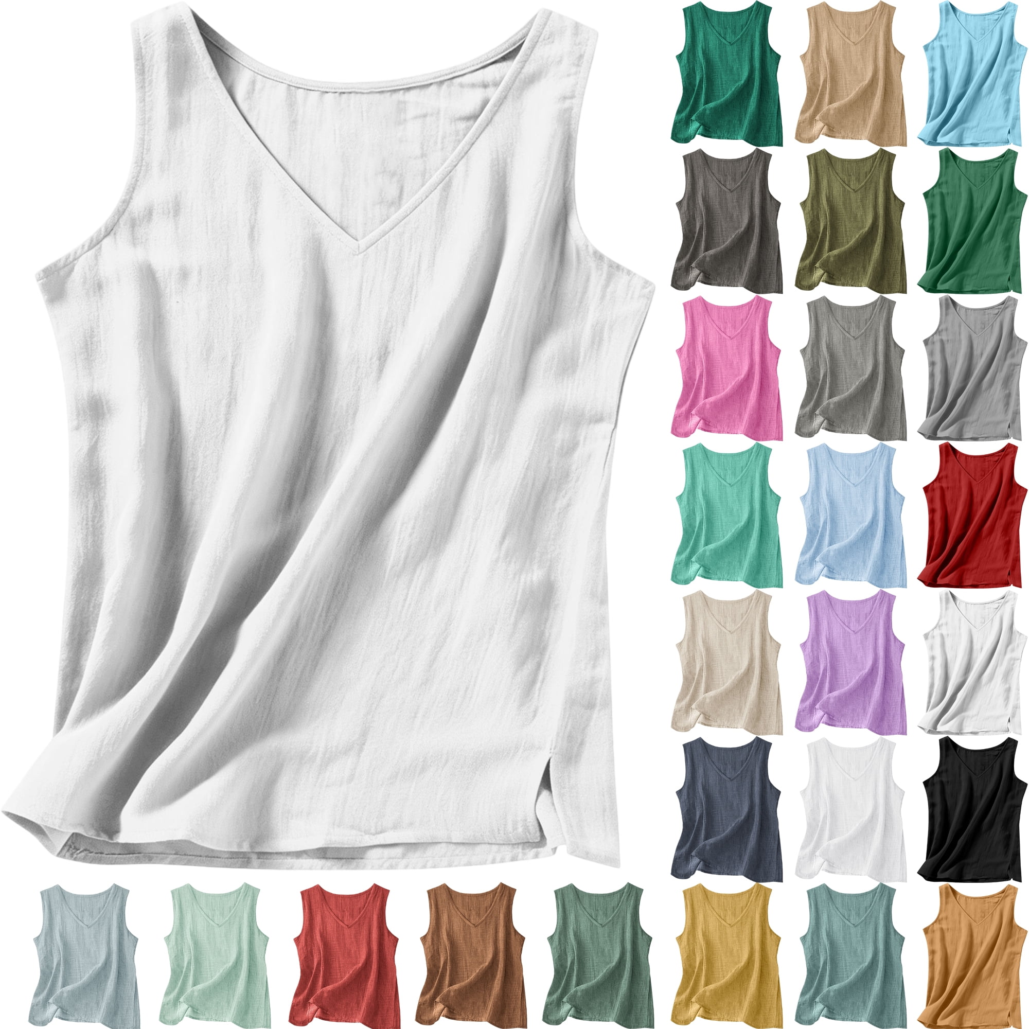 Tanks for Women, Women Tank Tops Cotton Linen Spring Summer Solid Side ...