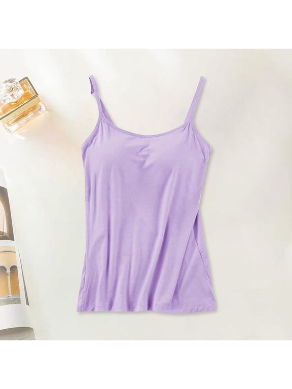 Tanktop with Built in Bra for Women Layering Top Racerback Tank Tops Workout Tops Spaghetti Strap Padded Tank Tops Sports Yoga Going Out Tops Camisole Tops Halter Tops Tunic Tops Crop Tops Purple