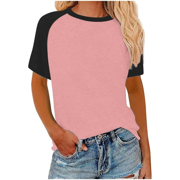 Tanktop Women Ladies Dressy Tops and Blouses, Womens Ringer Tee Crew Neck Color Block Casual Summer Short Sleeve T Shirt
