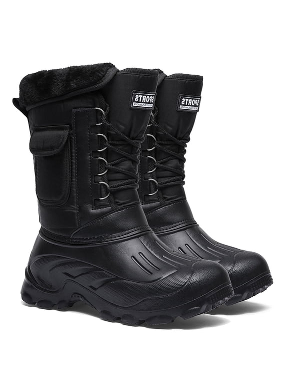 Faux Fur Lined Men’s Snow Boots Mid Calf Outdoor Hiking Boots 7.5 Adult Male