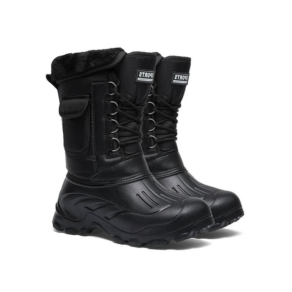 Tanleewa Faux Fur Lined Men’s Snow Boots Mid Calf Outdoor Hiking Boots 8 Adult Male