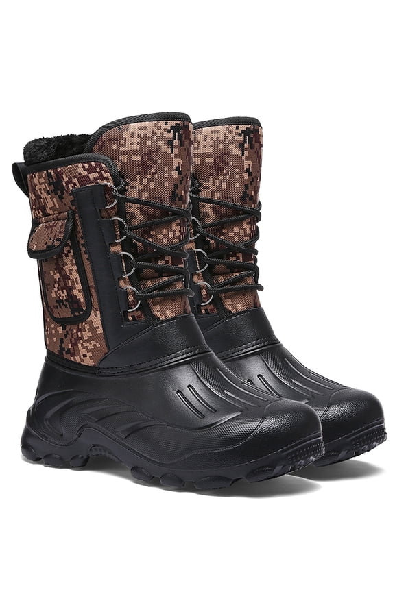 Fur Lined Men’s Snow Boots Mid Calf Outdoor Hiking Boots 11 Adult Male