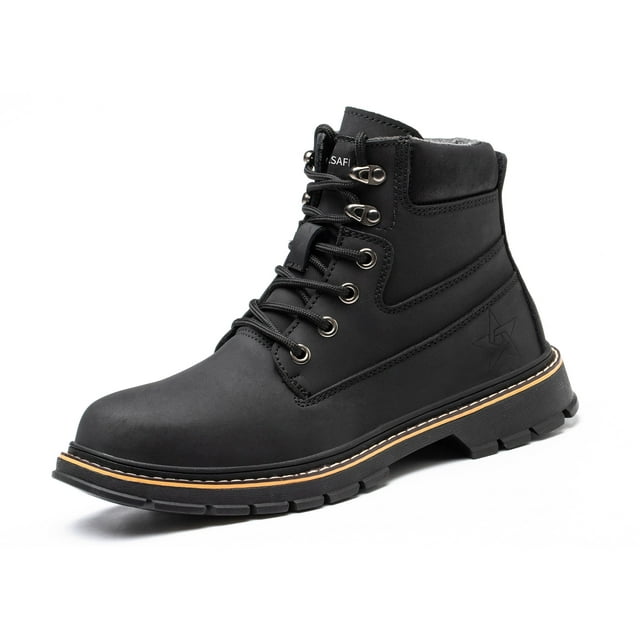 Tanleewa Leather Steel Toe Work Boots for Men Non-Slip Safety Shoes
