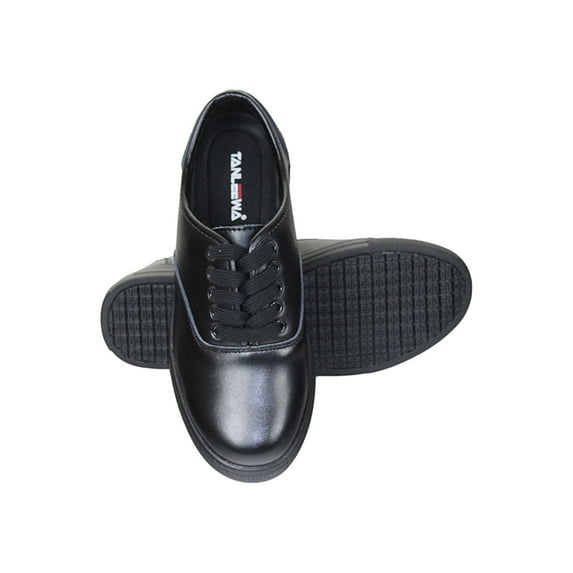 Tanleewa Womens Slip Resistant Lace Up Work Shoes Black Leather Safety Shoe Size 8.5