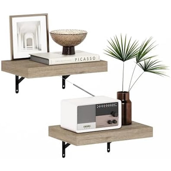 Tanna Floating Shelves for Wall Set of 2, 15-Inch Wall Shelf, Triple Thick Floating Mounted Shelf, for Bathroom, Home Office, Living Room, Natural