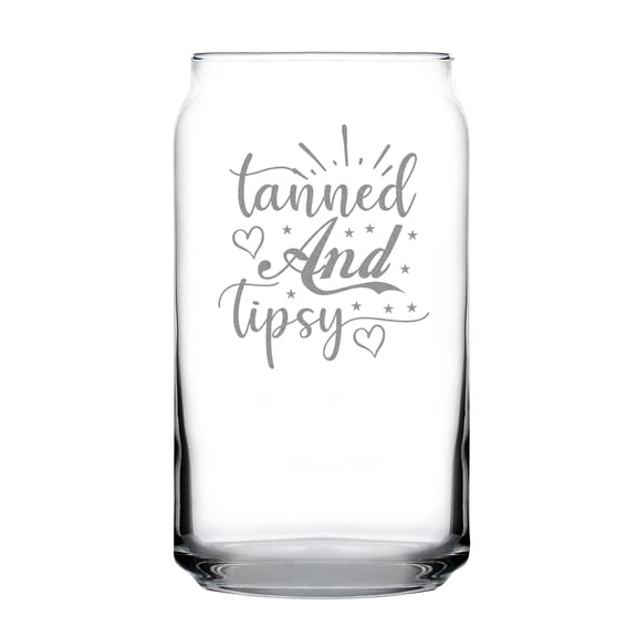 Tanned And Tipsy Hand Engraved Can Shaped Pint Glass 16oz Etched Beer Funny Quote Summer Party Drinkware Gift