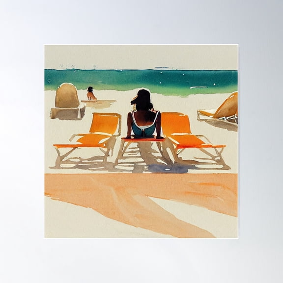 Tanned Woman Sunbathing At The Beach Poster Wall Art, Modern Wall Decor For Living Room Bedroom, 8x12 UNFRAMED