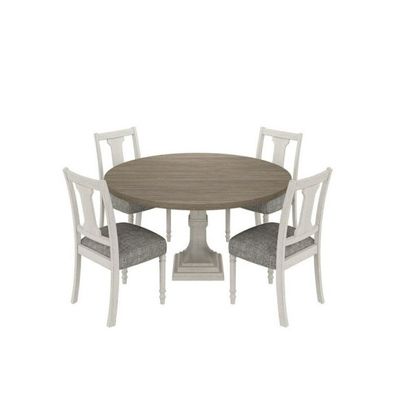 Tannen 59"W Round White and Gray Wood 5-Pc Dining Table Set