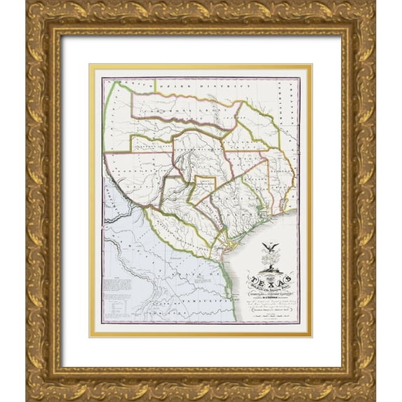 Tanner 20x24 Gold Ornate Wood Framed with Double Matting Museum Art Print Titled - Texas Landowner Plat - Tanner 1836