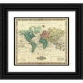 thumbnail image 1 of Tanner, Henry 17x15 Black Ornate Wood Framed with Double Matting Museum Art Print Titled - World on Mercators Projection, 1823, 1 of 4