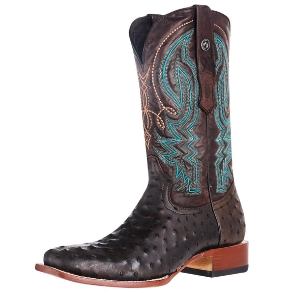 Tanner Mark Boots Men`s Tanner Mark Black/Brown Ostrich Print 13In Brown Top Cowboy Boot Black 11 D