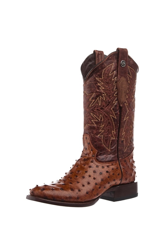Men`s Tanner Mark Rustic Cognac Ostrich Print 13In Brown Top Round Toe Boot Cognac 12 D