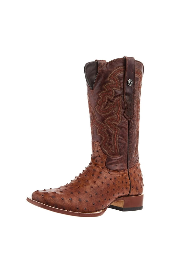 Mens Rustic Cognac Ostrich Print Sq Toe Cognac 10 D