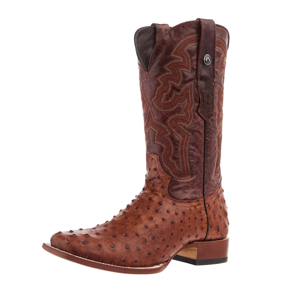 Men's Ostrich Print Leather J-Toe Boots - Cognac main image 1