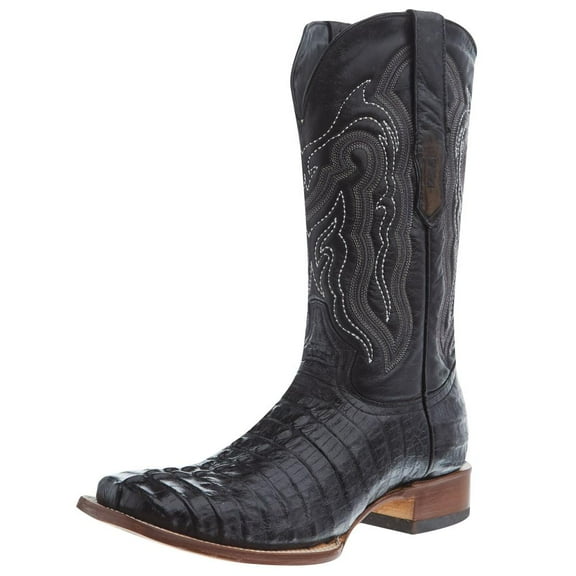 Tanner Mark Boots Mens Tanner Mark Black Caiman Tail Print 12in Black Top