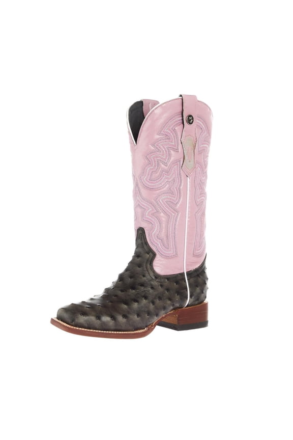Womens Women`s Tanner Mark Ostrich Print with 12In Metallic Violet Top Boot 8 B Grey