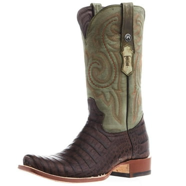 Tanner Mark Men's Caiman Belly Print Western Boot Square Toe Brown 9 1/2 D(M) US