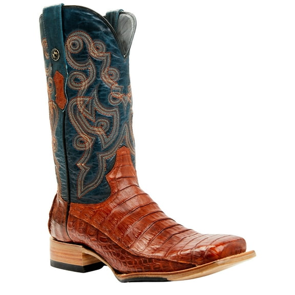 Tanner Mark Men's Exotic Caiman Belly Western Boot Broad Square Toe Cognac 8 D(M) US