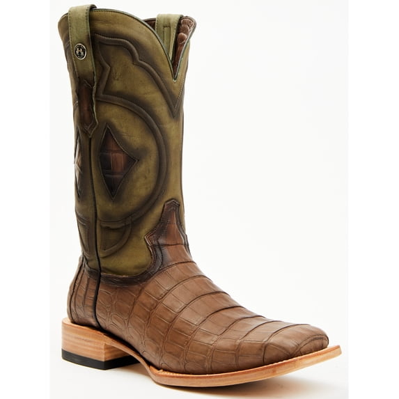 Tanner Mark Men's Exotic Caiman Tall Western Boot Broad Square Toe Brown 8 D(M) US