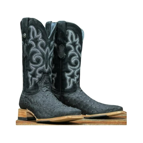 Tanner Mark Men's Exotic Full Quill Ostrich Western Boot Broad Square Toe Black 9 D(M) US