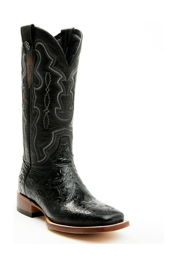 Tanner Mark Women's Mendocino Tooled Western Boot Broad Square Toe Black 5 1/2 M US