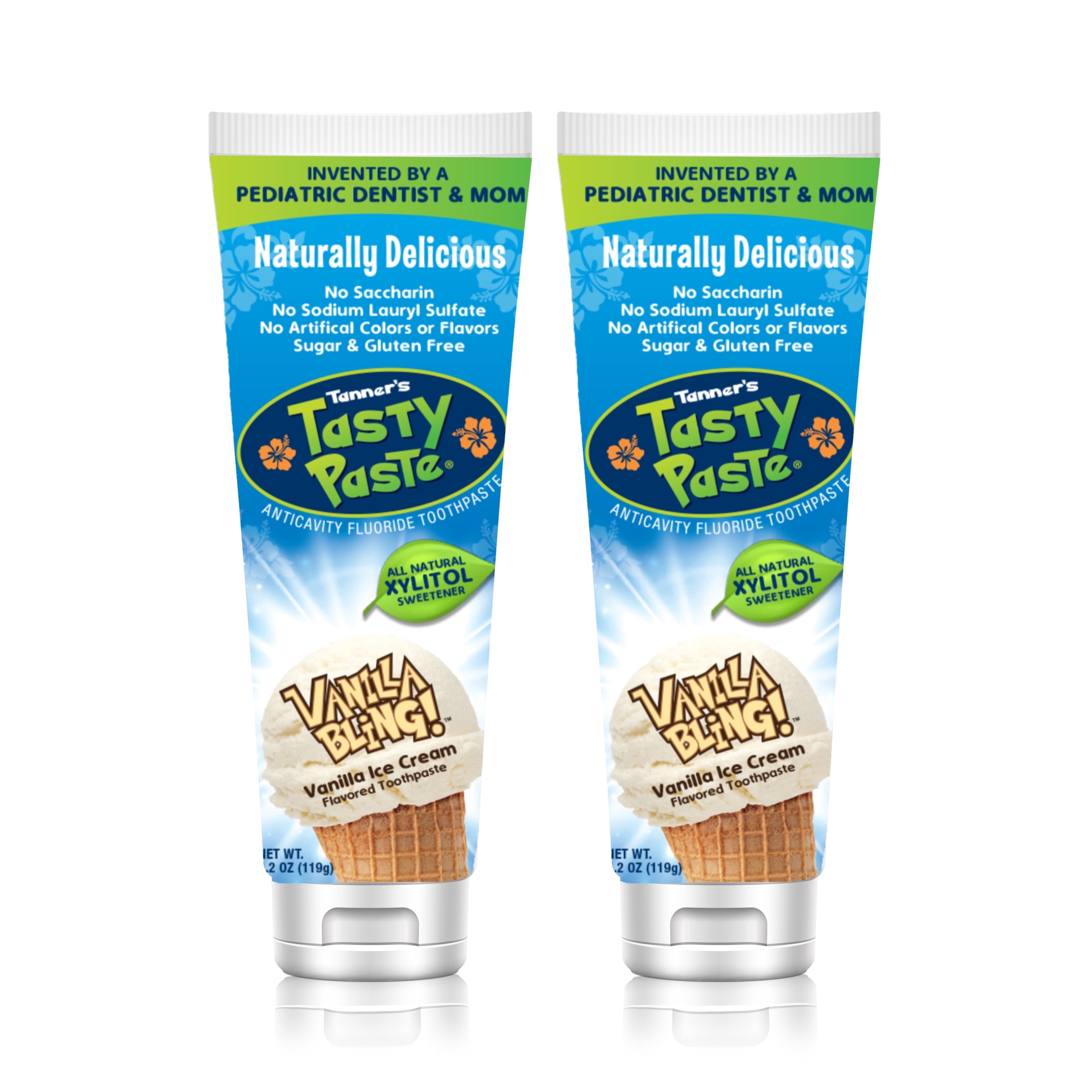 Tanner's Tasty Paste Vanilla Bling - Anti-cavity Fluoride Children’s Toothpaste, 2-Pack (4.2 oz.)