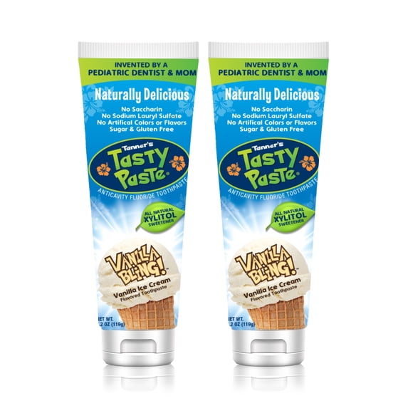 Tanner's Tasty Paste Vanilla Bling - Anti-cavity Fluoride Children’s Toothpaste, 2-Pack (4.2 oz.)